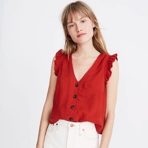 Madewell Linen-Blend Ruffle Button Front Tank